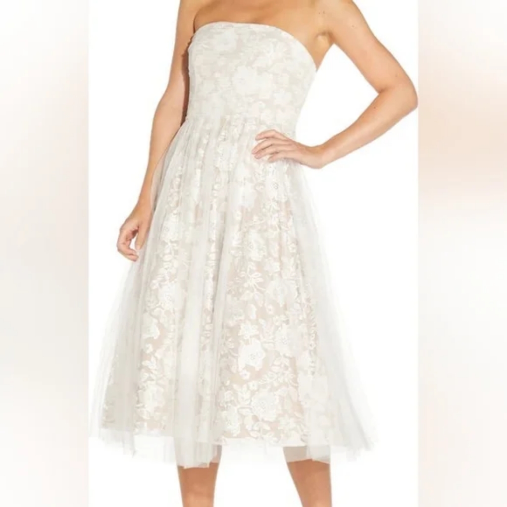 Aidan Mattox Embroidered Strapless Dress
